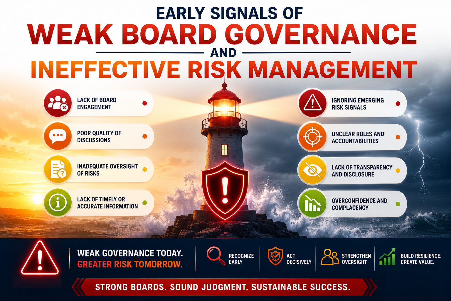 Early signals of weak board governance and ineffective risk management.